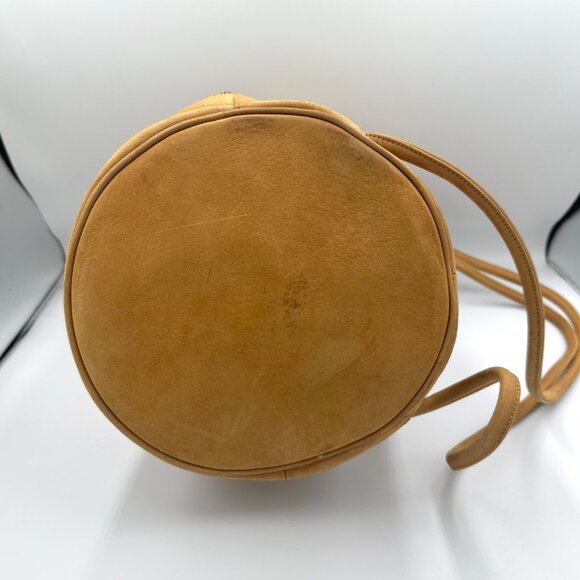 L.J.S Collection Vtg Camel Tan Suede Leather Large Bucket Cinched Backpack - Picture 7 of 8